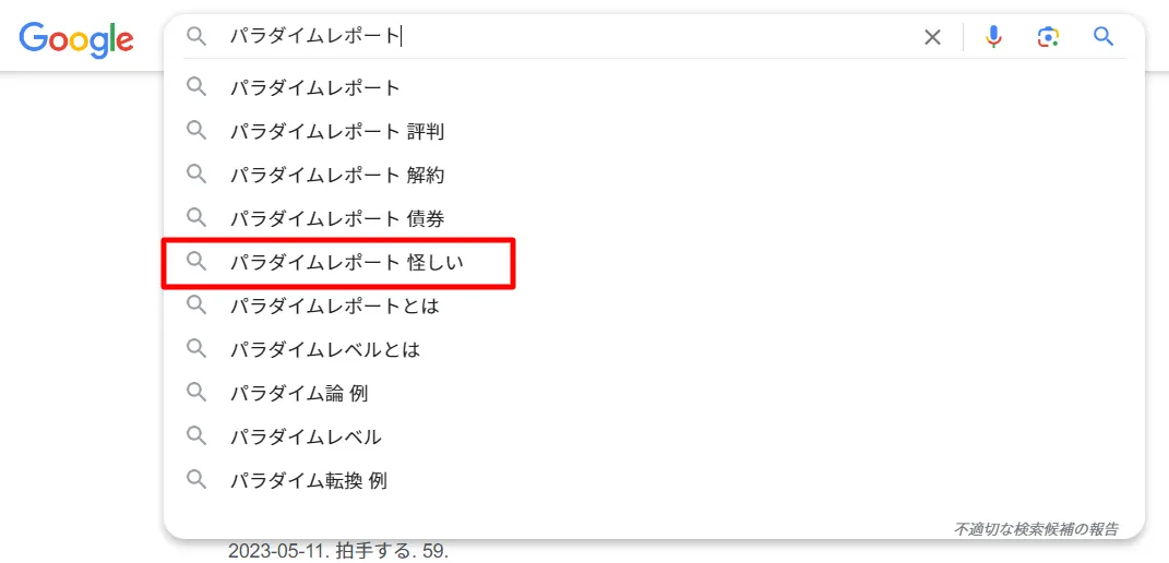 パラダイムレポート-怪しい-Google-検索